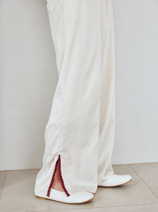 Satin Pants With Lace & Ribbon