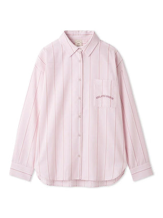 Gelato Pique Striped Button-Up Shirt in pink