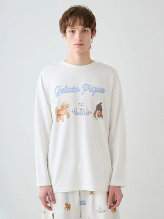 Unisex Playful Dog Printed Long-sleeved T-shirt