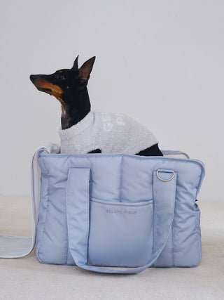 Quilted Pet Travel Tote by Gelato Pique USA with CAT & DOG. In contrast to its unquilted inside, the outside of this fashionable tote bag has a quilted pattern. Padding inside gives it a plush, fluffy look and feel.