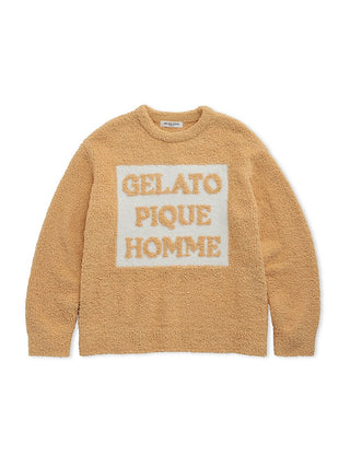 Homme Macaron Moco Pique Logo Jacquard Pullover by Gelato Pique US. This is a jacquard knit series that combines fluffy and warm macaron moco with whip-like loop moco. 