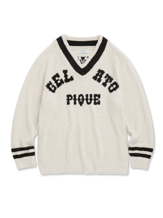 Homme Powder College Logo Jacquard Pullover by Gelato Pique USA. This college logo series is designed with a luxurious "powder" material, and this pullover has the college logo on its V-neckline.