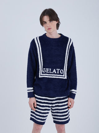 Men's Towel Mocomo Marine Pullover by Gelato Pique USA. Taorumoko, a soft and lightweight fabric, is used to make an attractive series of marine-themed loungewear.