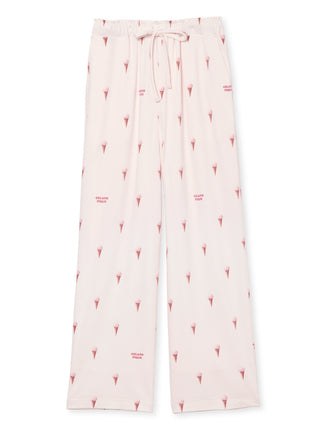The long pants with the ice pattern are from Gelato Pique USA. The first in a series of long pants designed for lounging about the house that include ice cream as a design motif.