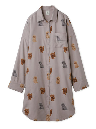 Toy Poodle Pattern Flannel Shirt Dress