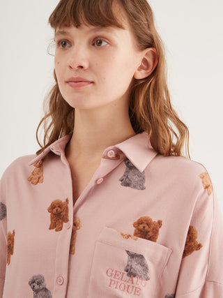Toy Poodle Pattern Flannel Shirt Dress