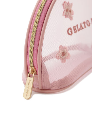 Sakura Embroidered Mesh Pouch- Women's Loungewear Bags, Pouches, Eco Bags & Tote Bags at Gelato Pique USA