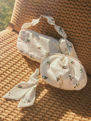 Retro Strawberry Tissue Pouch with Handle- Women's Loungewear Bags, Pouches, Eco Bags & Tote Bags at Gelato Pique USA