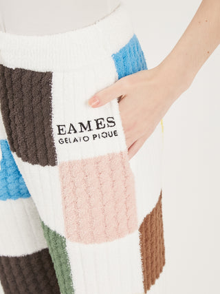 EAMES Air Moco Check-patterned long pants for ladies. A light knit series made of "Airmoko" material, which has a checkered pattern inspired by "EAMES" by Gelato Pique USA. 
