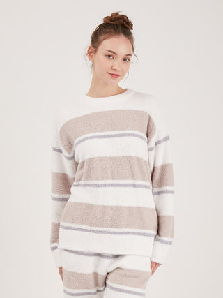Baby Moco Double Striped Pullover Sweater in beige, Women's Pullover Sweaters at Gelato Pique USA