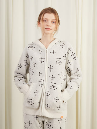 Introducing the EAMES Smoothie Jacquard Full Zip Hoodies for women, the latest cozy loungewear release by Gelato Pique. Stay stylish and comfortable with these luxurious and trendy hoodies. Front view. 