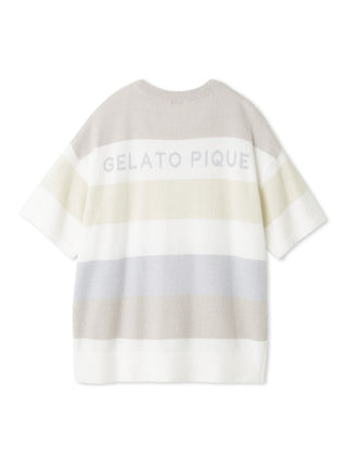 Smoothie Family Border Short-Sleeved Pullover in gray, Women's Pullover Sweaters at Gelato Pique USA